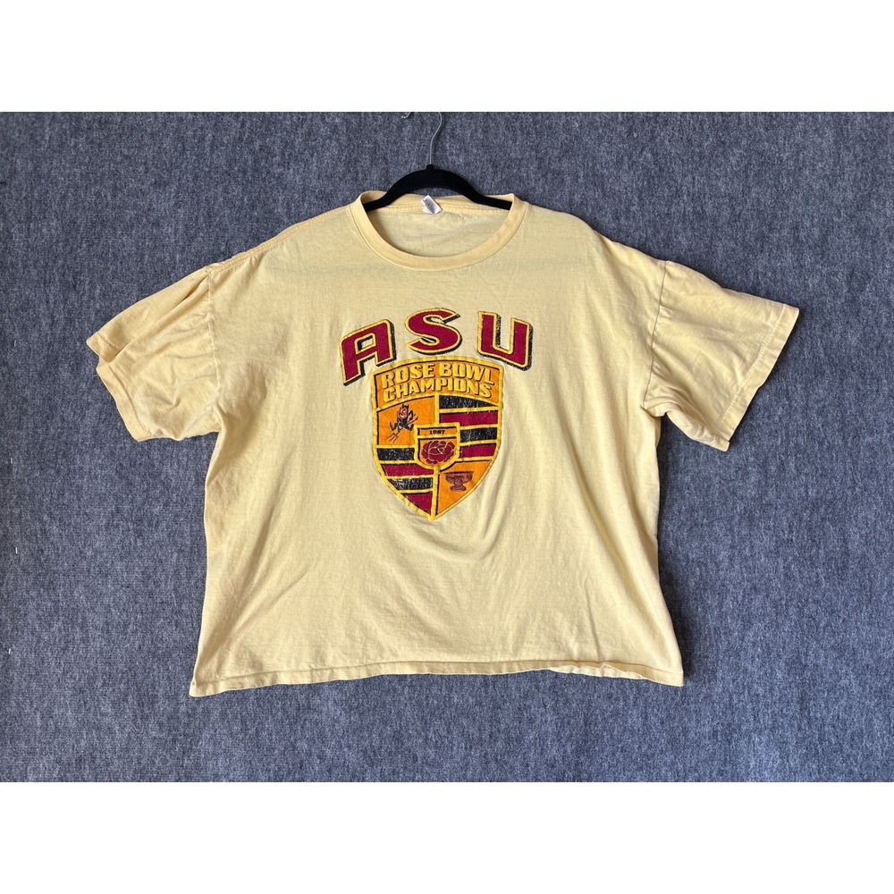 Vintage 1987 ASU Rose Bowl Champions T-Shirt Sportswear Yellow XL Single Stitch